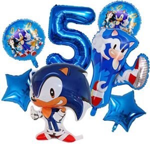 7 globos de erizo, suministros de fiesta de cumpleaños de erizo azul, decoración de globos de fiesta de aniversario temática de erizo para niños (número 5)