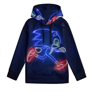 ICIFN Sudadera con Capucha de Erizo Azul Sonic Loose Fit Hoody Teen Boys Girls Sudadera Videojuego película Chaqueta de Dibujos Animados 10-12Y