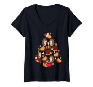 Mujer Erizos Árbol de Navidad Decoración luminosa Erizo Camiseta Cuello V