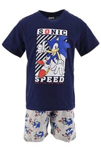 Sonic The Hedgehog Camiseta y Pantalón Corto para Niño, Pijama Algodón Suave, Conjunto 2 Piezas para Niño, Diseño Sonic el Erizo, Talla 6 Años – Azul