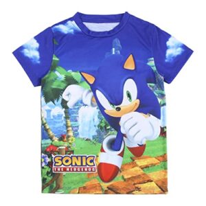 Sonic The Hedgehog Camiseta para Niño, Diseño Sonic el Erizo, Miles ‘Tails’ Prower y Knuckles la Equidna, Camiseta de Manga Corta para Niños y Adolescentes, Talla 12 Años