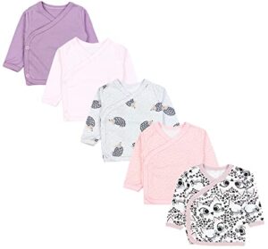 TupTam Juego de 5 camisetas de algodón de manga larga para bebé, Lunares Rosa Gato Erizo Gris Púrpura, 50 cm